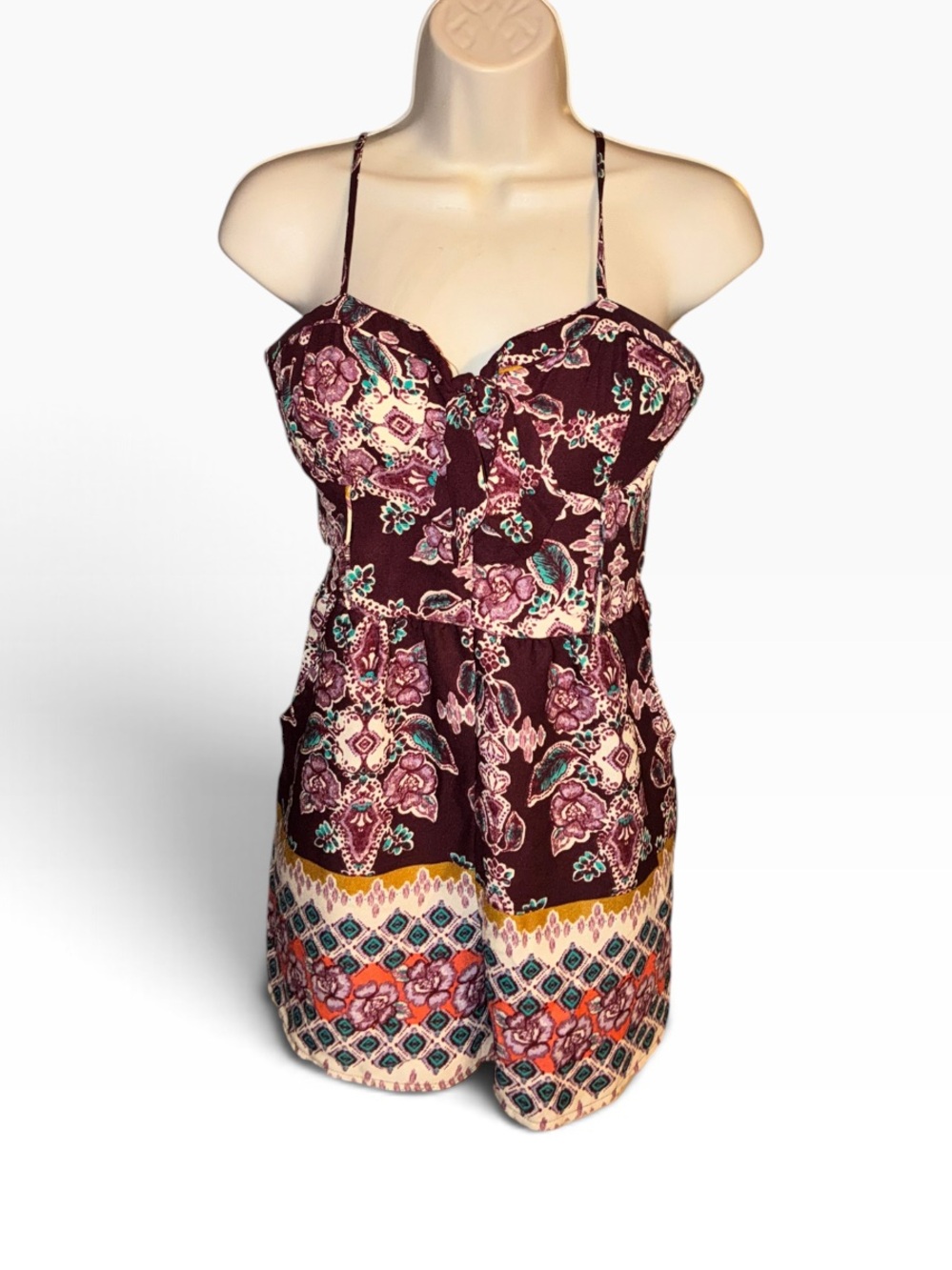 Floral Romper Short in Purple Plum, turquoise, & Pink colors Like New